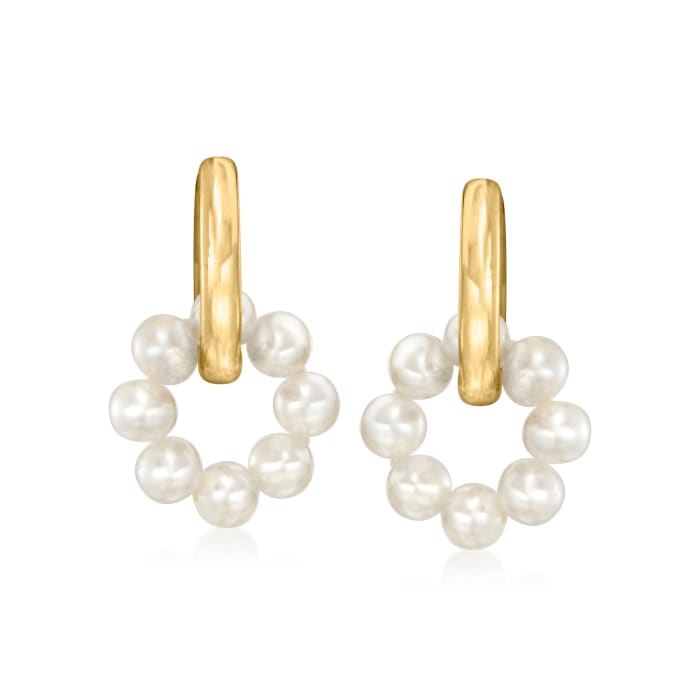 3-3.5mm Cultured Pearl Removable Hoop Drop Earrings in 14kt Yellow Gold