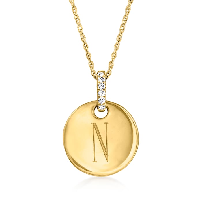 14kt Yellow Gold Personalized Disc Pendant Necklace with Diamond Accents