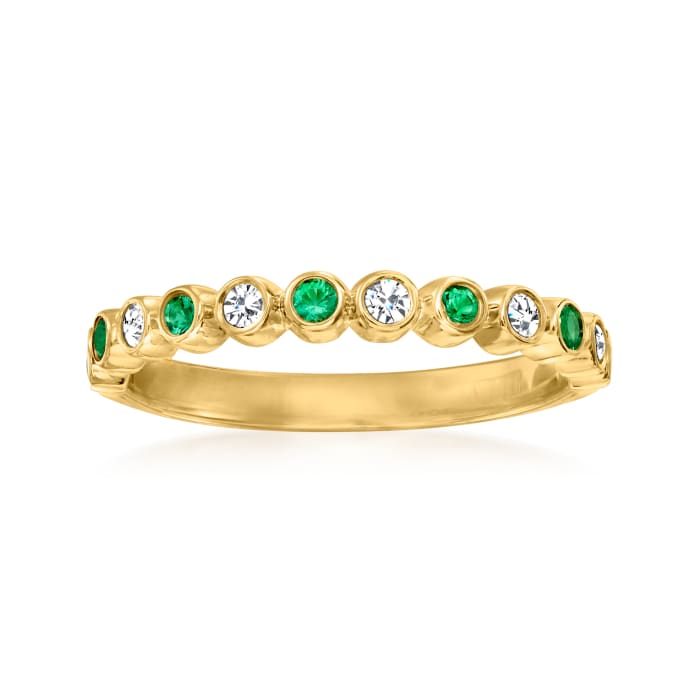 .13 ct. t.w. Diamond and .10 ct. t.w. Emerald Ring in 14kt Yellow Gold