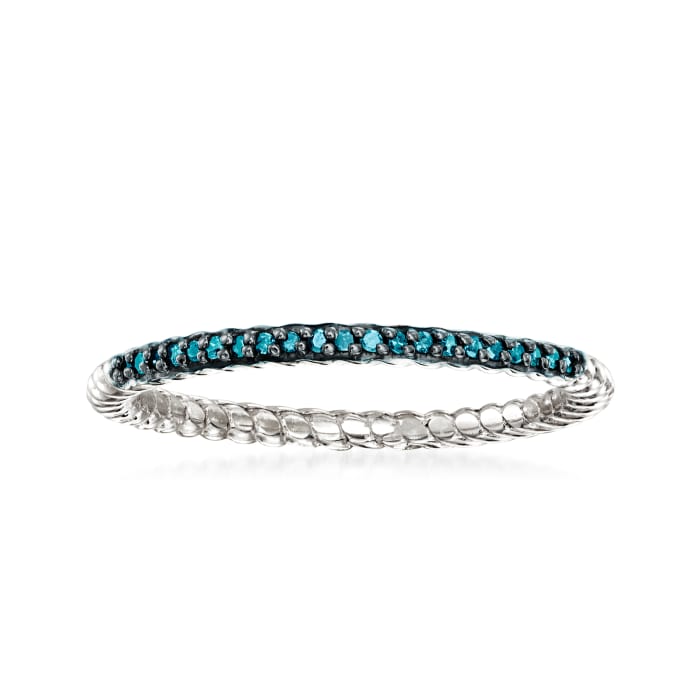 Blue Diamond-Accented Twisted Ring in Sterling Silver