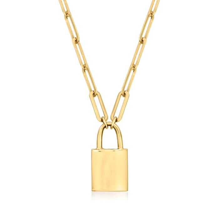 14kt Yellow Gold Paper Clip Link Padlock Necklace