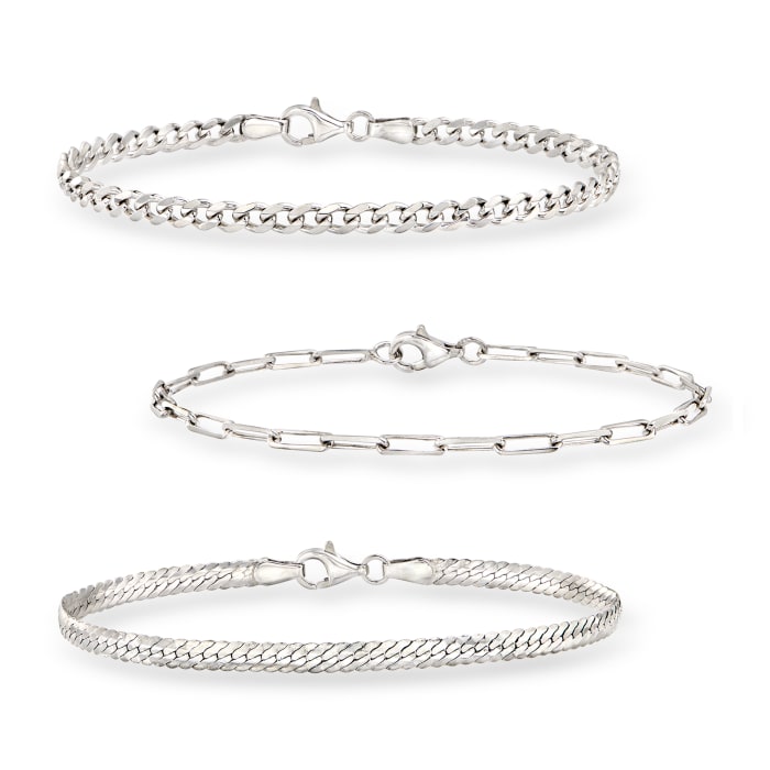 Sterling Silver Jewelry Set: Three Link Bracelets