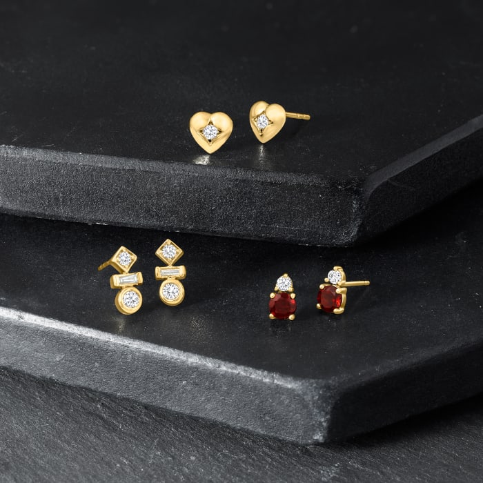 .60 ct. t.w. Garnet and .10 ct. t.w. Diamond Earrings in 14kt Yellow Gold
