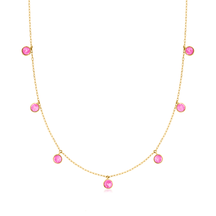 .90 ct. t.w. Bezel-Set Pink Topaz Station Necklace in 14kt Yellow Gold