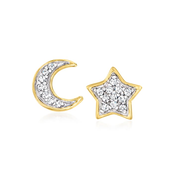 Diamond-Accented Moon and Star Mismatched Earrings in 14kt Yellow Gold