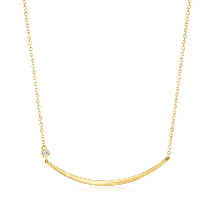 14kt Yellow Gold Curved Bar Necklace with Diamond Accent
