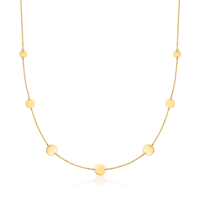 Italian 14kt Yellow Gold Multi-Size Disc Station Necklace