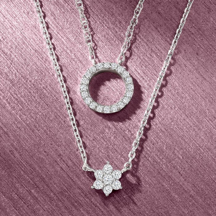 .10 ct. t.w. Diamond Flower Necklace in Sterling Silver