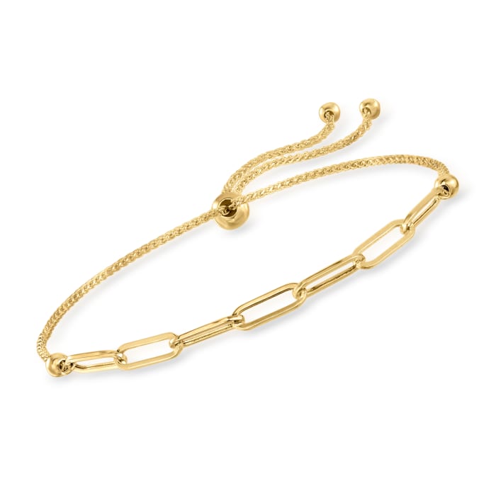 14kt Yellow Gold Paper Clip Link Bolo Bracelet