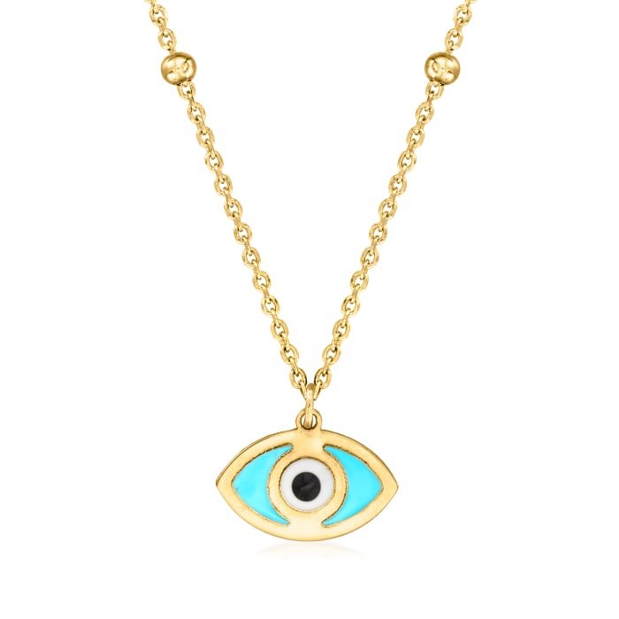 Italian 14kt Yellow Gold Evil Eye Necklace with Multicolored Enamel
