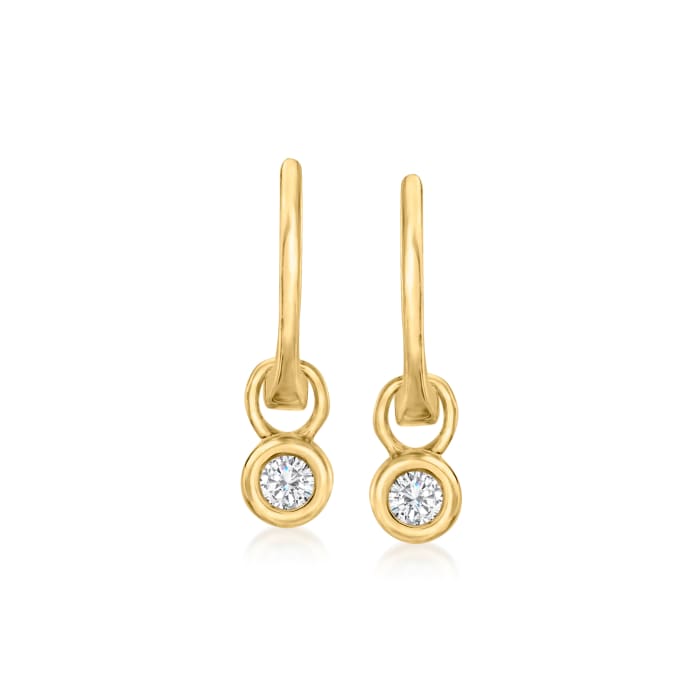 .12 ct. t.w. Bezel-Set Diamond Hoop Drop Earrings in 14kt Yellow Gold