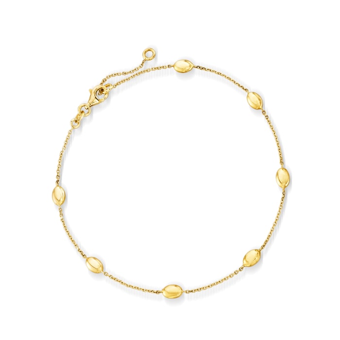 Italian 14kt Yellow Gold Oval-Bead Station Anklet