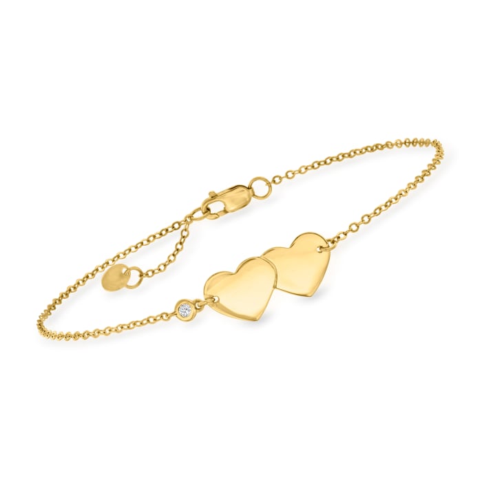14kt Yellow Gold Double-Heart Bracelet with Diamond Accent