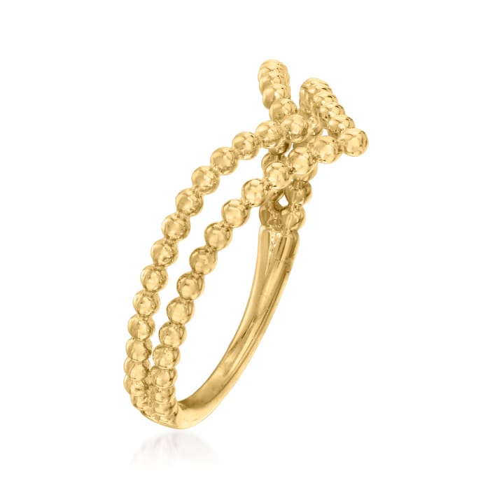 14kt Yellow Gold Two-Row Beaded V-Shaped Ring