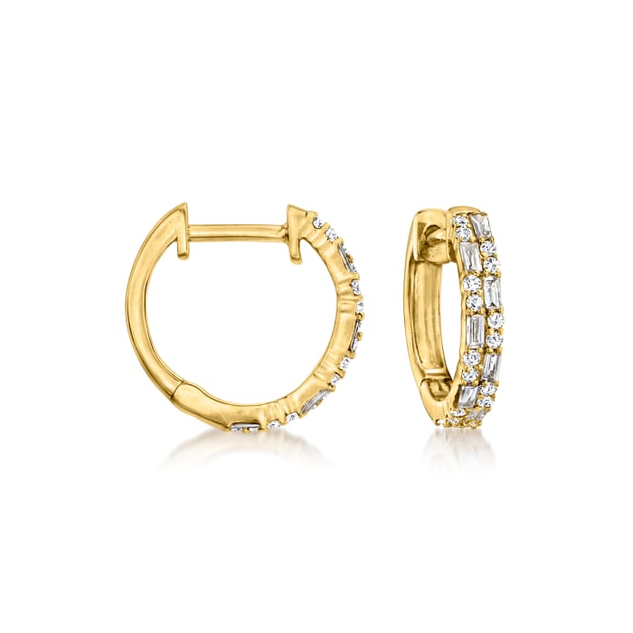 .25 ct. t.w. Baguette and Round Diamond Huggie Hoop Earrings in 14kt Yellow Gold