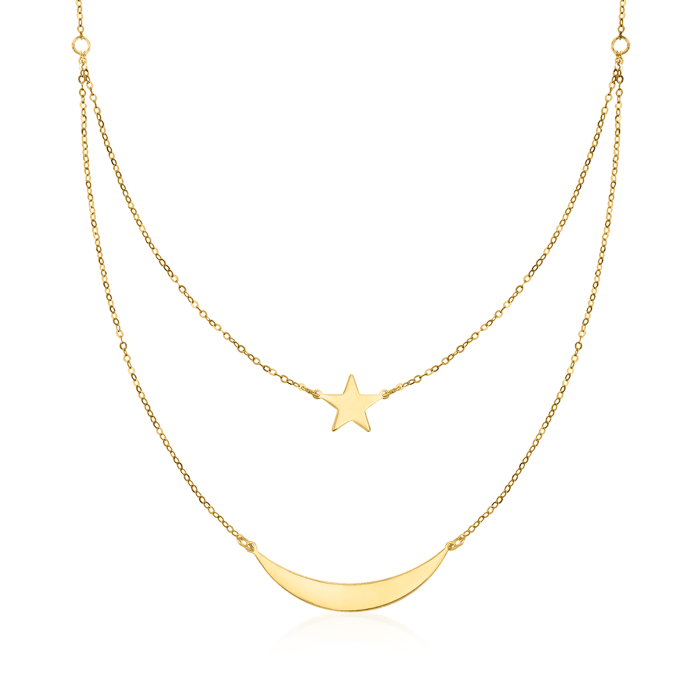 Italian 14kt Yellow Gold Moon and Star Layered Necklace