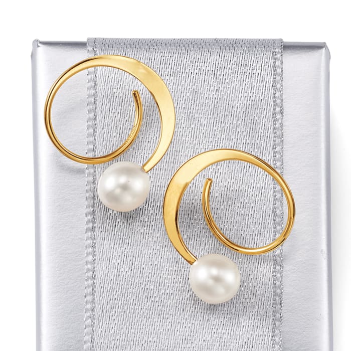 5.5-6mm Cultured Pearl Spiral Hoop Earrings in 14kt Yellow Gold