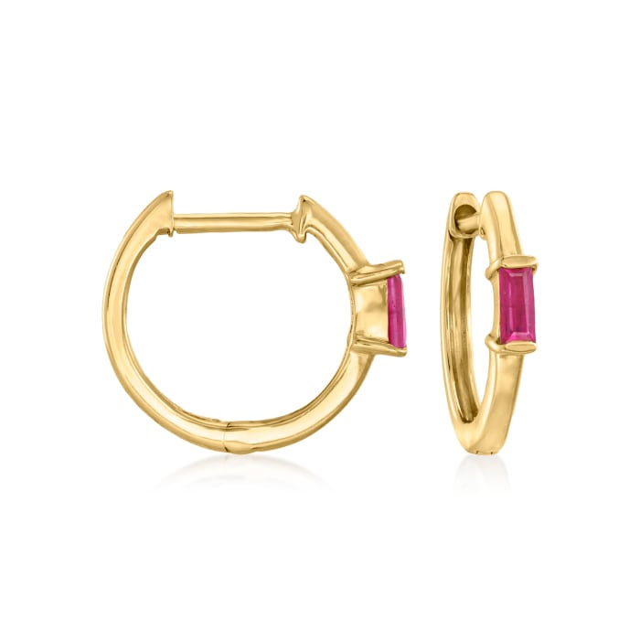 .10 ct. t.w. Ruby Huggie Hoop Earrings in 14kt Yellow Gold