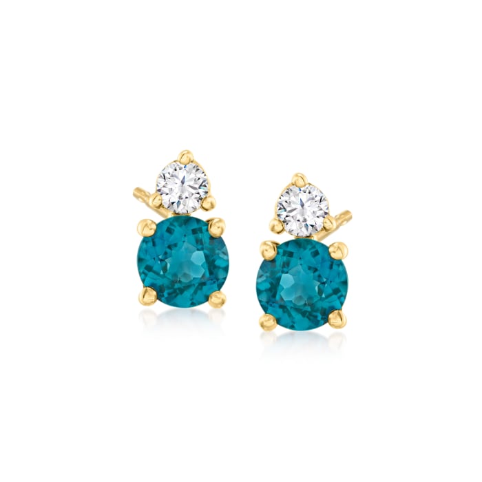 .60 ct. t.w. London Blue Topaz and .10 ct. t.w. Diamond Earrings in 14kt Yellow Gold