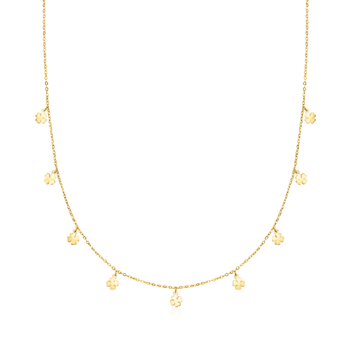 Italian 14kt Yellow Gold Clover Station Necklace