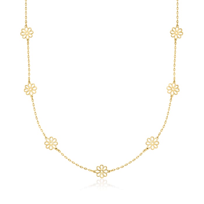 Italian 14kt Yellow Gold Flower Station Necklace