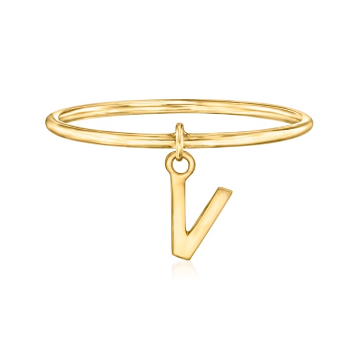 14kt Yellow Gold &quot;V&quot; Initial Charm Ring