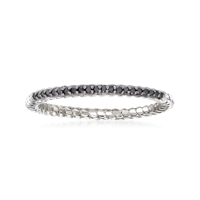 Black Diamond-Accented Twisted Stackable Ring in Sterling Silver