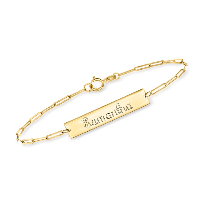 Italian 14kt Yellow Gold Personalized Bar Paper Clip Link Bracelet