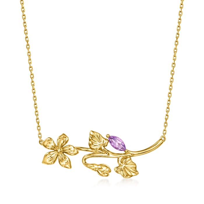.10 Carat Amethyst Violet Flower Necklace in 14kt Yellow Gold