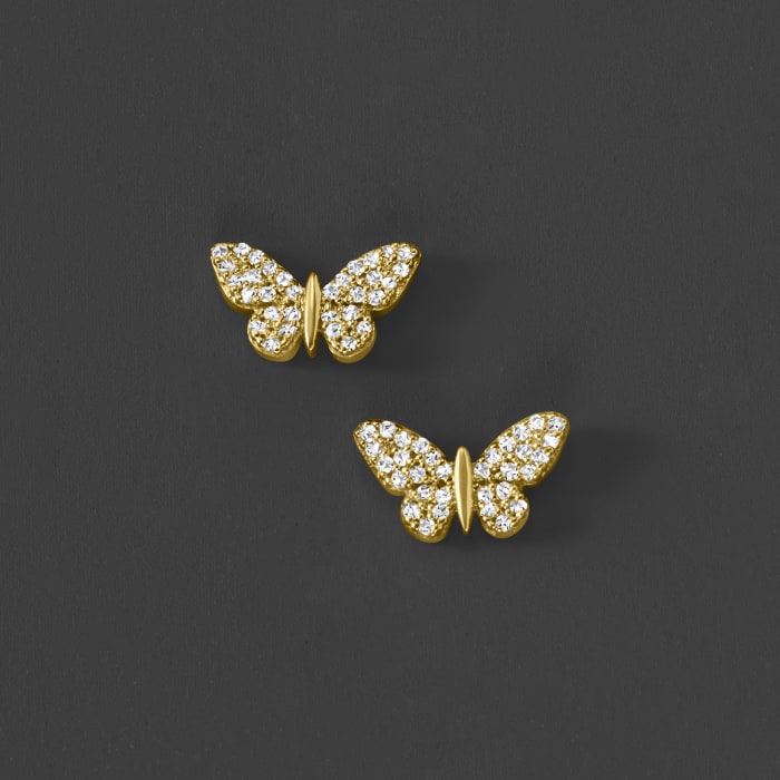 Diamond-Accented Butterfly Earrings in 14kt Yellow Gold