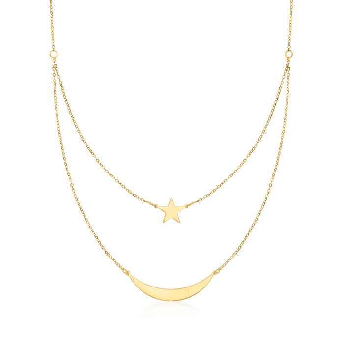 Italian 14kt Yellow Gold Moon and Star Two-Strand Necklace