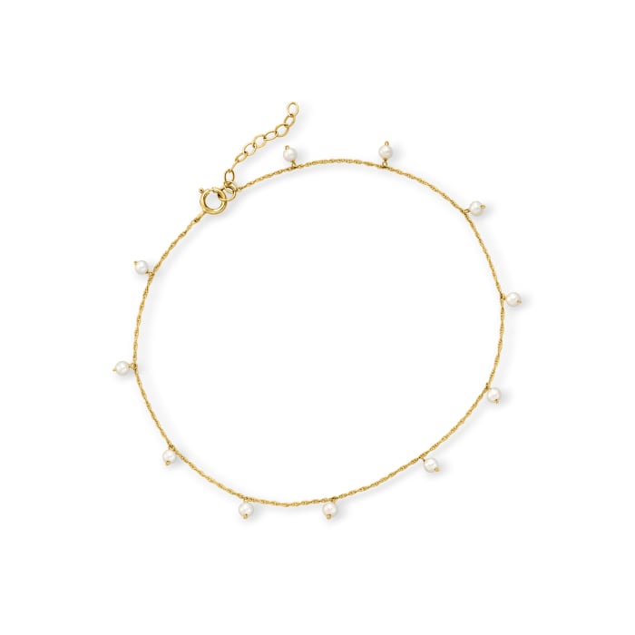 2.5-3mm Cultured Pearl Anklet in 14kt Yellow Gold