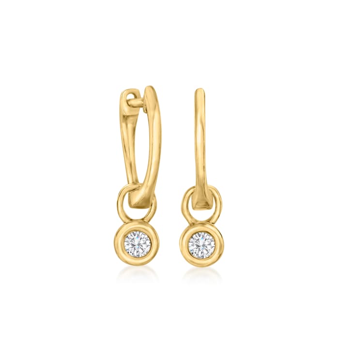 .12 ct. t.w. Bezel-Set Diamond Hoop Drop Earrings in 14kt Yellow Gold