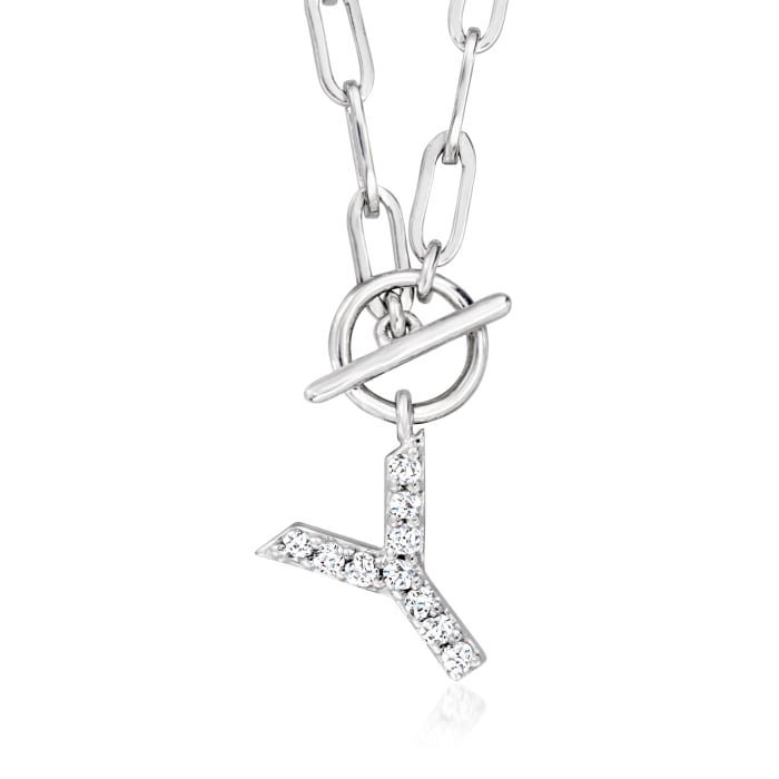 Diamond Initial Paper Clip Link Toggle Necklace in Sterling Silver