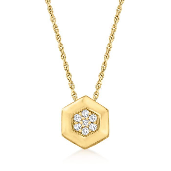 Diamond-Accented Hexagon Necklace in 14kt Yellow Gold