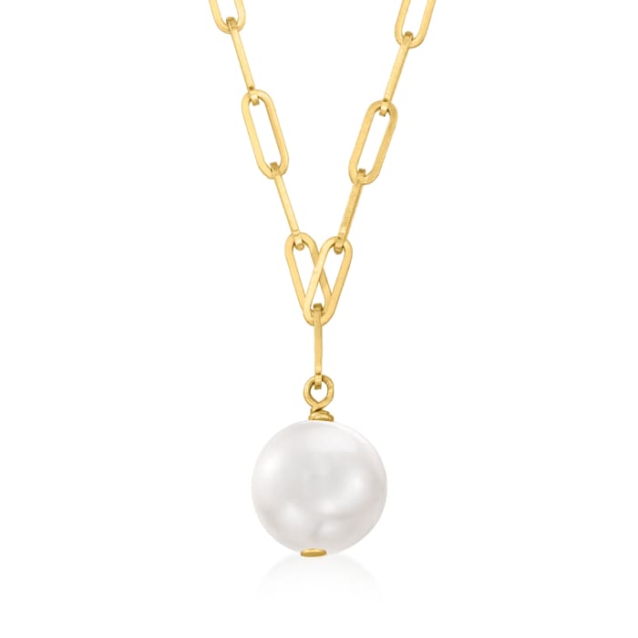 6mm Cultured Pearl Paper Clip Link Necklace in 14kt Yellow Gold