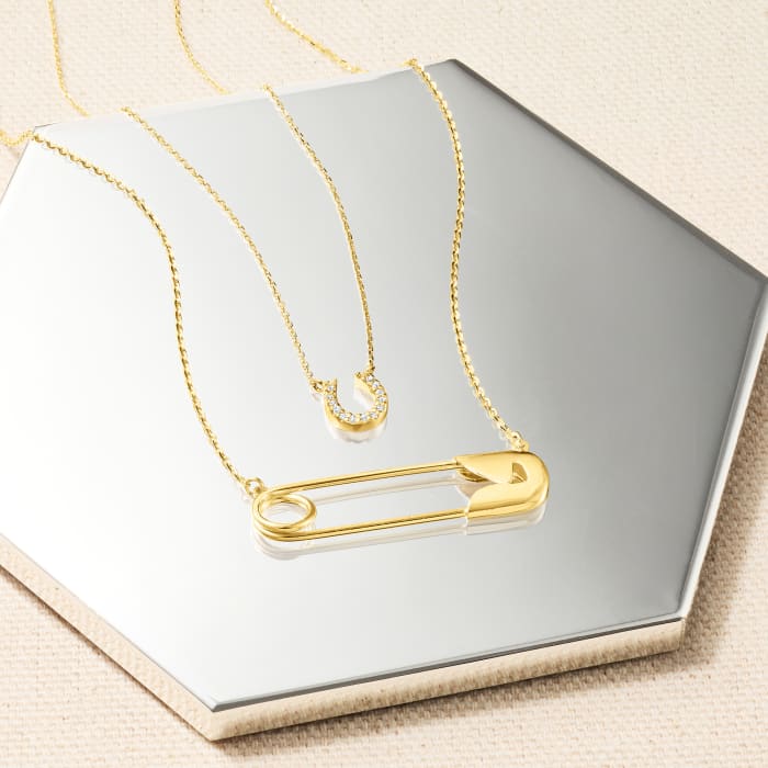 Italian 14kt Yellow Gold Safety Pin Necklace