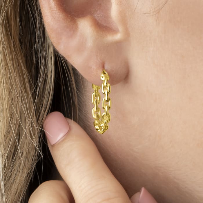 14kt Yellow Gold Paper Clip Link Hoop Earrings