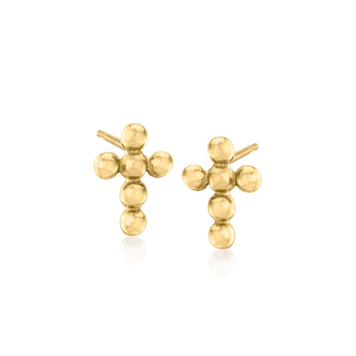 14kt Yellow Gold Beaded Cross Earrings