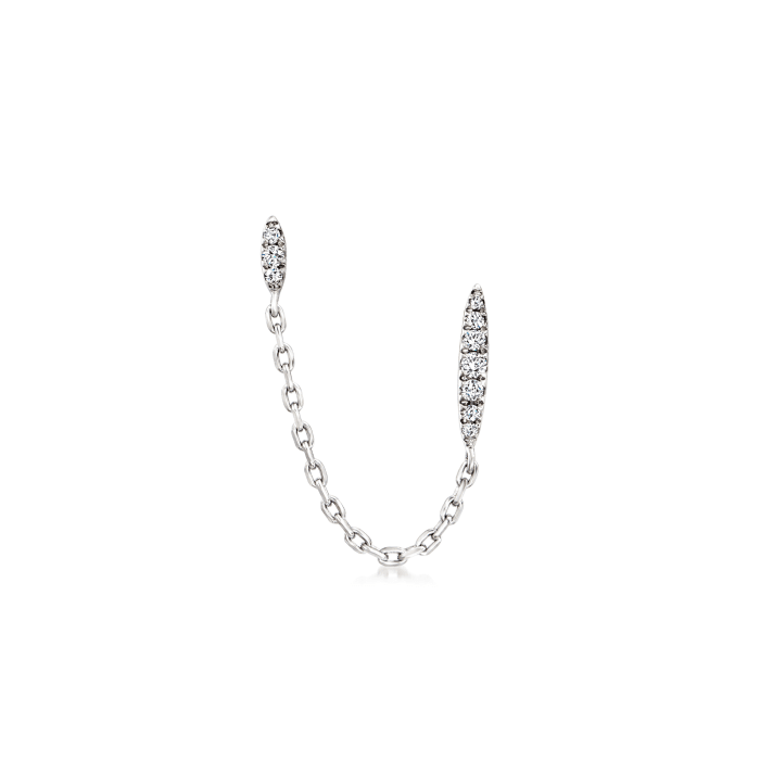 Sterling Silver Double-Piercing Chain Single Earring with Diamond Accents