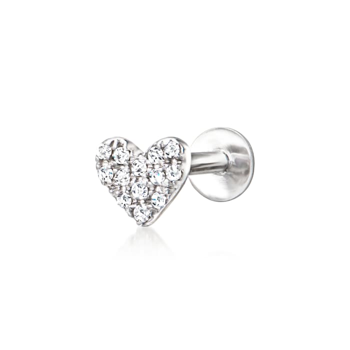 Diamond-Accented Single Heart Flat-Back Stud Earring in Sterling Silver