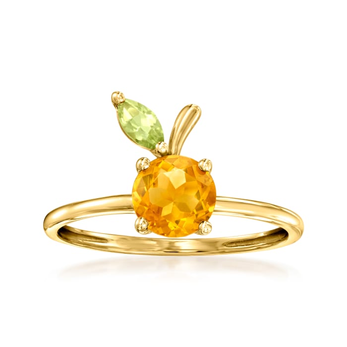 .60 Carat Citrine and .10 Carat Peridot Peach Ring in 14kt Yellow Gold