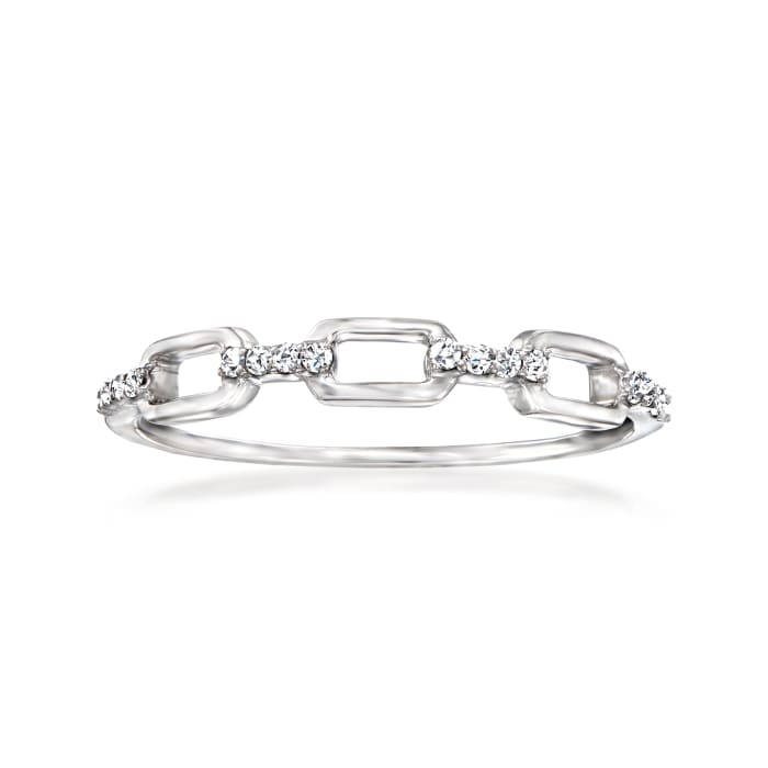 Diamond-Accented Paper Clip Link Ring in Sterling Silver