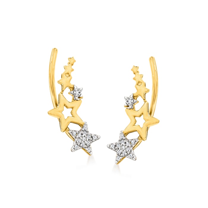 14kt Yellow Gold Multi-Star Ear Climbers with Diamond Accents