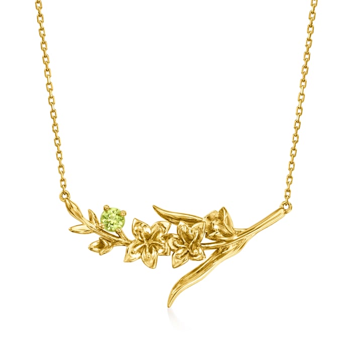 .10 Carat Peridot Gladiolus Flower Necklace in 14kt Yellow Gold