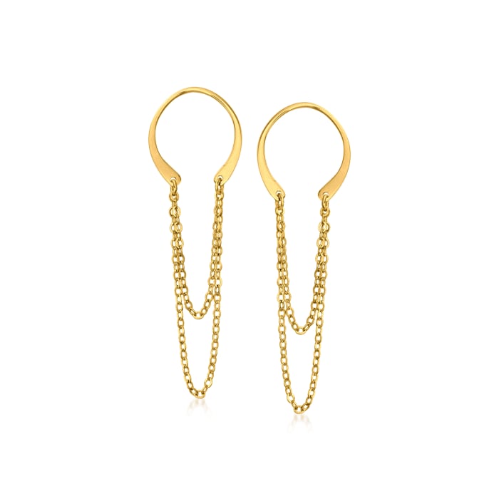 14kt Yellow Gold Arch and Draped Cable-Chain Drop Earrings