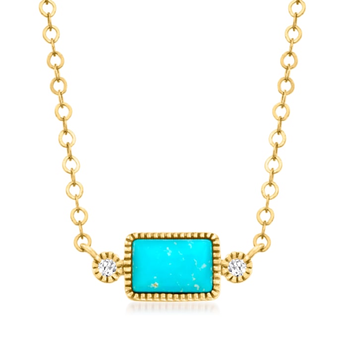 Turquoise Necklace with Diamond Accents in 14kt Yellow Gold