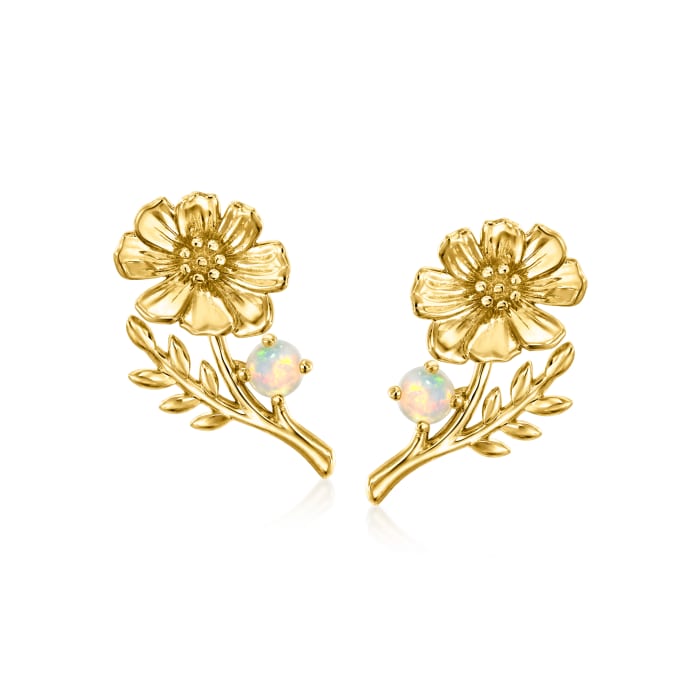 Opal Cosmos Flower Earrings in 14kt Yellow Gold