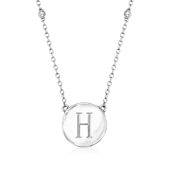 Sterling Silver Personalized Disc and .10 ct. t.w. Diamond Station Necklace