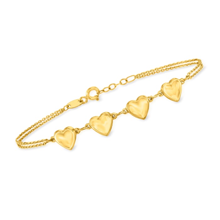 14kt Yellow Gold Heart Station Bracelet